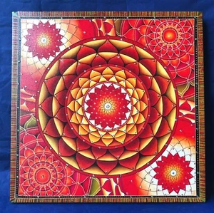 Firmado Paul Heussenstamm Naranja Mandala 12" Giclee Lienzo Impresión Galería Envuelto - Imagen 1 de 12