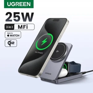 UGREEN 25W Qi2 Magnetic Wireless Charger Stand 3-in-1 MFi Magsafe iPhone AirPod - Picture 1 of 9