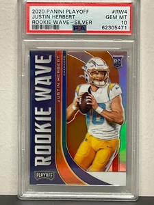2020 Panini Playoff JUSTIN HERBERT ROOKIE WAVE RC SILVER PRIZM PSA 10 GEM MINT - Picture 1 of 3