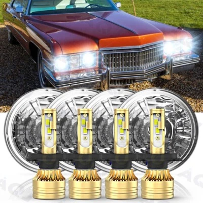 4X 5-3/4" 5.75" White LED Headlights Hi-Lo Beam For 1962-1973 Cadillac DeVille - Image 1 of 4