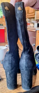 Lauren Ralph Lauren Womens Artizan Black Suede Pull On Mid-Calf Boots Heels UK S - Imagen 1 de 3