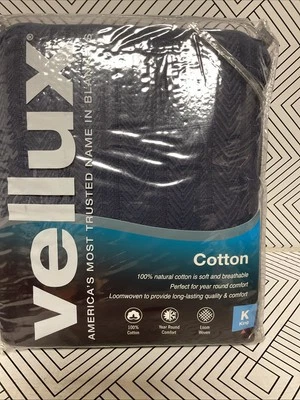 🎥 Vellux Cotton Lightweight Textured Bed Blanket, KING INDIGO 🆕108” X 90” - Image 1 of 4