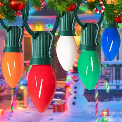 50FT C7 Multicolor Christmas String Lights Outdoor, Vintage Christmas Lights wit - Image 1 of 4