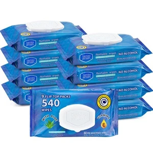 Flushable Wipes, Fresh Scent with Aloe & Vitamin E, Adult Wet Wipes, Total 54... - Picture 1 of 3