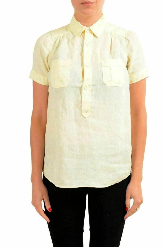 Blusa Top Mujer Dsquared2 100% Lino Amarillo Manga Corta US S IT 40 Foto 1 de 4