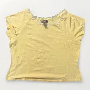 d.h. Damen 1X gelb Spitzenbesatz U-Ausschnitt Kurzarm Stretch Top Übergröße - Bild 1 von 5