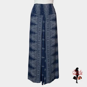 Boho Hippie Side Slit Pants SMALL Blue Wide Leg Ankle High Rise Harem Gypsy Yoga - Picture 1 of 9