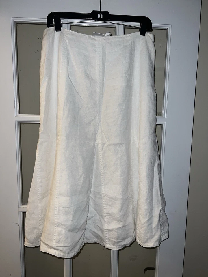 Kim Rogers Signature White Linen Midi Skirt Sz 10P Godet Preppy Feminine Summer - Image 1 of 3