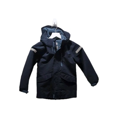 Chaqueta de lluvia H&M azul oscuro con capucha azul cremallera polar capucha extraíble talla 6 X Foto 1 de 4