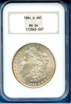 1884 O NGC MS64 Morgan Silver Dollar $1 US Mint 1884-O MS-64 Old Fatty Holder - Image 1 of 3