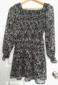Girls Art Class Square Neck Black/Ivory Pullover LS Floral Dress Size XL 14/16 - Picture 1 of 14