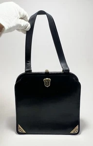 Vintage Dofan Handtasche Geldbeutel Made In France Schwarz Gold Leder - Bild 1 von 11
