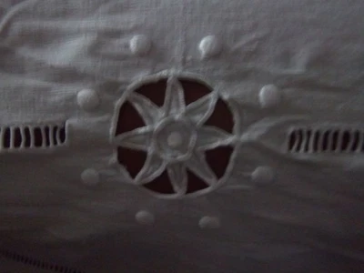 Drap ancien coton ajouré monogramme brodé PS 3,30 x 2,04 - Photo 1/4