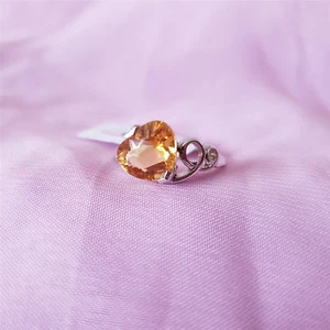 Genuine 100% Real Sterling Silver Rings Crystal Amber stone, heart, Free Post R4 - Picture 1 of 3