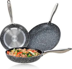 Nonstick Frying Pan Set - 3 Piece Induction Bottom Breakfast Skillets Classic Gr - Picture 1 of 7