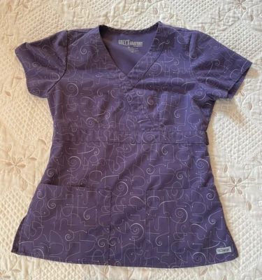 XS Greys Anatomy Scrub Top Purple Womans Nurse Uniform Medical Therapist - Image 1 of 4