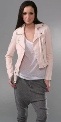 Current Elliot Distressed Faded Prospect Zipper Biker Moto Jacket Pink Women’s 2 - Image 1 of 4