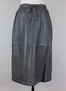 Gonna pelle vintage anni '70 - loungette midi - grigio verde - Imagen 1 de 6