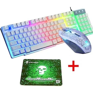 Clavier Gaming + Souris + tapis de souris LED Rétro-éclairage couleurs USB Blanc - Imagen 1 de 4