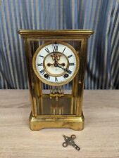 Fine Antique Ansonia Brass Crystal Regulator Clock W/ Open Escapement. Works