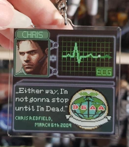 Resident Evil Keychain, Chris Redfied, Acryl, Pixel Art,, Funny, Game, Gaming - Picture 1 of 6