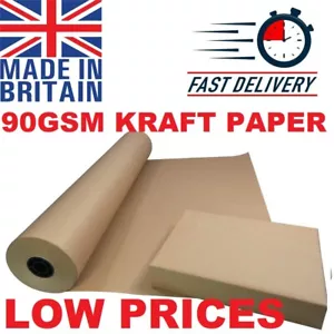 BROWN STRONG KRAFT WRAPING AND PACKING PARCEL PAPER ROLLS 90GSM PACKAGING - Picture 1 of 5