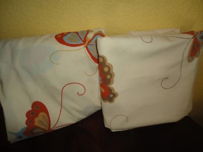 VINTAGE MARTEX VOLANTE BUTTERFLIES ALMOND AQUA CAMEL BROWN  (2PC) TWIN SHEET SET - Image 1 of 4