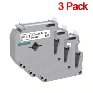 3X MK231 M-K231 Label Tape 12mm White Brother P-Touch PT-65 75 80 M95 Compatible - Picture 1 of 11