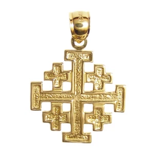 New 14k Yellow Gold Jerusalem Cross Pendant - Picture 1 of 3
