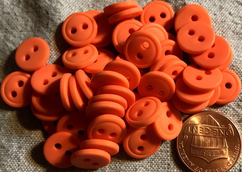 24 Small Matte Bright Matte Pinkish Orange Plastic Buttons 7/16" 11mm # 4738 - Image 1 of 1