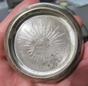 Antique Sanborns Mexico Silver Bowl, 1898 Peso Inset, 64.5 Grams, 2.75” Diameter - Picture 1 of 5