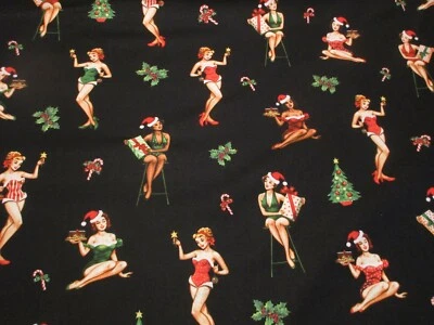 Tela de algodón Christmas Darlings de Michael Miller 1 yarda en negro Foto 1 de 4
