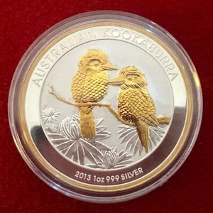 1 Troy OZ .999 Silver 2013 Australian Kookaburra w/ 24K Gilded w/ Crown by SFS - Picture 1 of 7