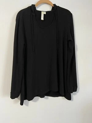 Green Tea Women's Hoodie Black Cozy Long Sleeve Pullover Sz Large - Imagem 1 de 3