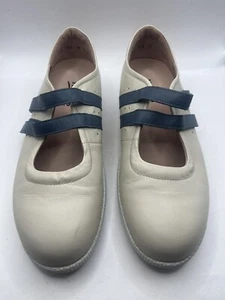 Ladies Cream Leather Kumfs Blue Double Strap Hook And Eye Close Size 8 Ballet - Picture 1 of 7