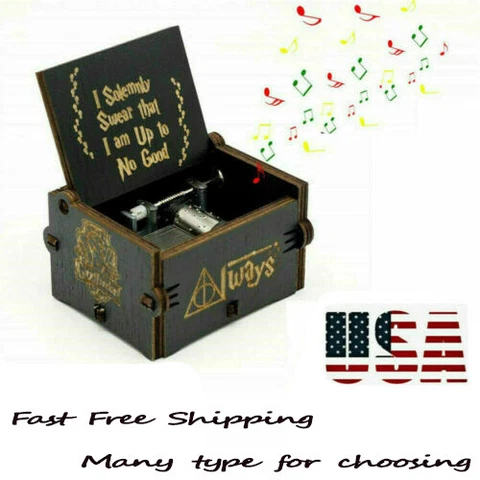 Retro Wooden Music Box Harry Potter Hand Cranked Kids Lovers Birthday Xmas Gifts Cover
