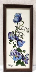 Vintage 90er umgekehrt bemaltes Blumenbild Flieder Mohnblumen Holz gerahmt signiert - Bild 1 von 8