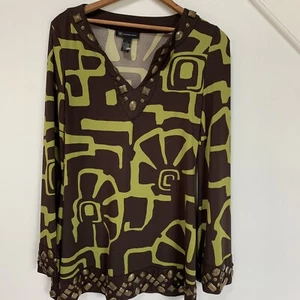 INC International Concepts Womens Tunic Size S Brown Green V-Neck Embellished - Picture 1 of 6