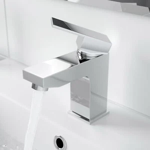 Modern Bathroom Square Mono Basin Sink Mixer Tap Lever Handle Chrome Cloakroom - Picture 1 of 10