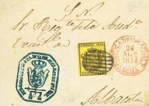 Castilla-La Mancha. Geschichte Postal. Umschlag 1854. ½Unze Schwarz Amarillo. F - Picture 1 of 2