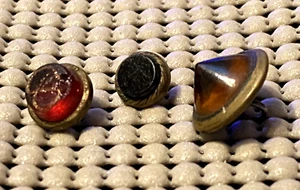 3 Antique Vtg Waistcoat Buttons Glass Red w/ goldstone swirl + black glass +++ - Picture 1 of 3