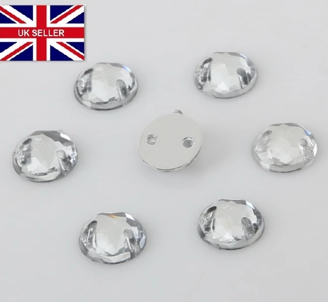 100 x Clear Sew on Acrylic 8 mm Round Diamante Crystal Gems Rhinestone 8mm - Image 1 of 1