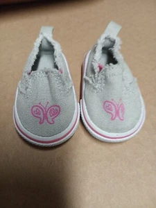 American Girl Puppe 18 Zoll Puppe grau rosa Schmetterling Slipper Canvas Schuhe - Bild 1 von 4