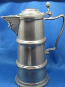 Riesiger antiker 10,5" deutscher geprägter & gravierter Zinnkrug mit Griff/Deckel  - Bild 1 von 12