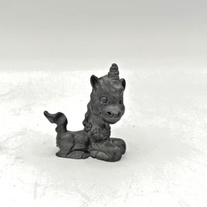 Vintage Magical Unicorn - Mini Pewter Figurine Collectible - Flowers Happy - Picture 1 of 6