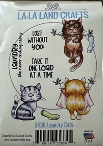 La La Land Crafts Rubber Cling Stamp RETIRED Laundry Cats 5436 New🔥 - Picture 1 of 2