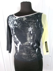 Vintage France T-Shirt Top schwarz Ärmel Mesh gelb COP COPINE Vanuatu Gr.1 36/38 - Bild 1 von 6