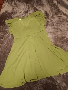 Azazi Green Fitted Dress A18 Zipper Pleated - Picture 1 of 6