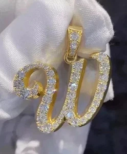 2Ct Round Cut Real Moissanite Custom Letter Men's Pendant 14K Yellow Gold Plated - Picture 1 of 4