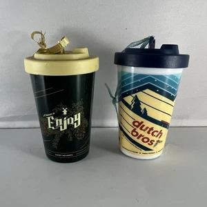 Set Lot 2 Dutch Bros DB Coffee Cup Christmas Holiday Ornament 2018 & 2019 - Picture 1 of 5